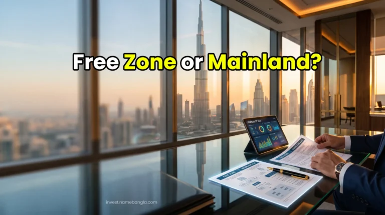 Corporate finance analysis comparing Dubai Free Zone and Mainland business setup for foreign SME directors and investors in the UAE.